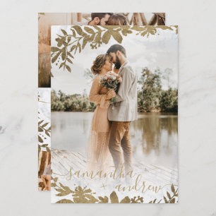 Invitation Écriture en marbre floral or chic 5 photos mariage