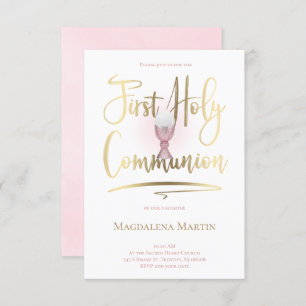 Invitation Écriture en or Faux Première Communion sainte