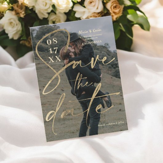 Invitation Écriture en or gras moderne enregistrer la photo d