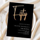 Invitation Ecriture en or noir élégant luxe 50e anniversaire