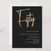 Invitation Ecriture en or noir élégant luxe 50e anniversaire (Devant)