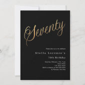Invitation Ecriture en or noir élégant luxe 70e anniversaire (Devant)