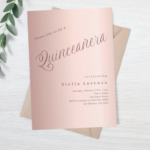 Invitation Écriture en or rose élégant Quinceanera