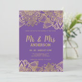 Invitation Écriture en or violet chic MR MRS mandala Mariage (Debout devant)