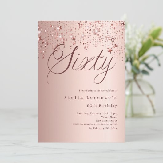 Invitation Écriture étoile or rose 60e anniversaire (Debout devant)