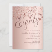 Invitation Écriture étoile or rose 80e anniversaire (Devant)