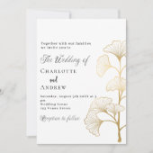 Invitation Écriture feuille en or blanc mariage (Devant)
