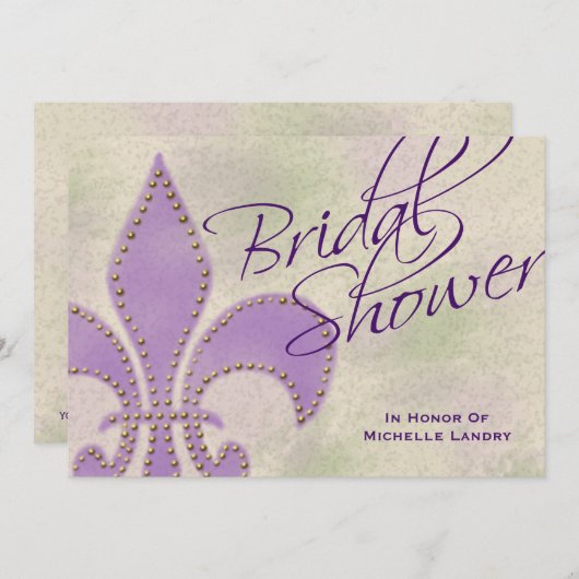 Invitation Écriture Fleur de Lis Fête des mariées (Devant / Derrière)