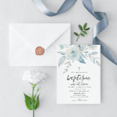 Invitation écriture florale bleue baptême