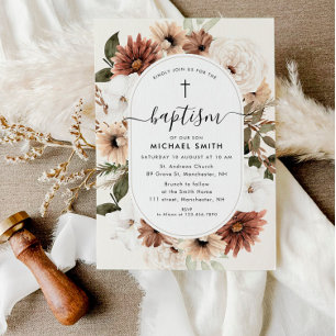Invitation écriture florale boho baptême