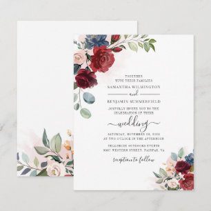 Invitation Écriture Florale Bordeaux Botanique Mariage Modern