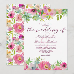 Invitation Écriture Florale Chic Fleurie Mariage