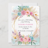 Invitation Écriture florale moderne Anniversaire or chic élég (Devant)