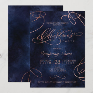 Invitation écriture florissante or rose marine Noël entrepris