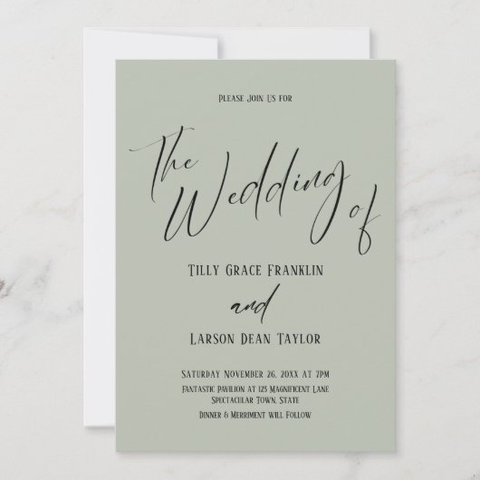 Invitation Écriture Manuelle Typographie Simple Le Mariage De (Devant)