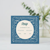 Invitation Écriture manuscrite bleu Verre Mariage rétro Rsvp (Debout devant)