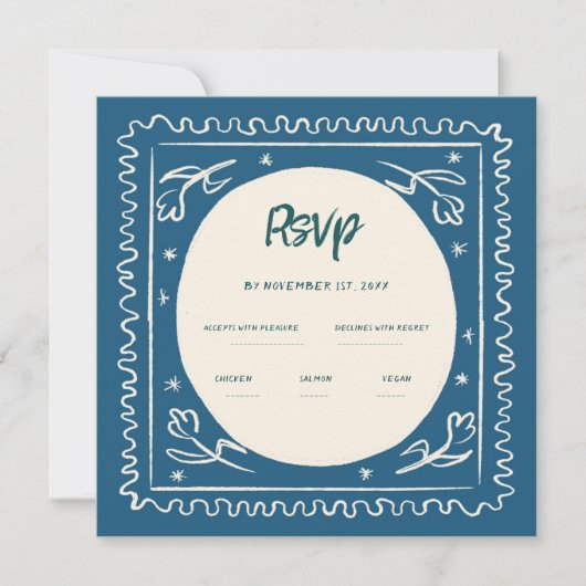 Invitation Écriture manuscrite bleu Verre Mariage rétro Rsvp (Devant)