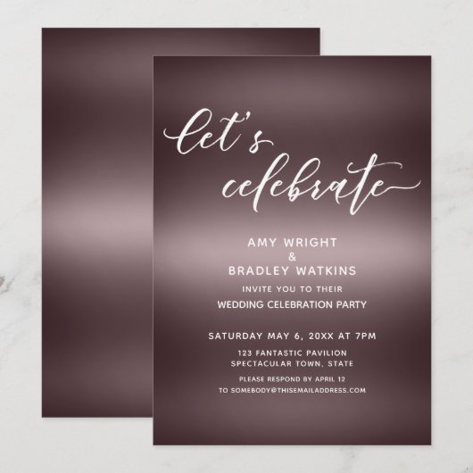 Invitation Écriture manuscrite Célébrons sur simple rose gold (Devant / Derrière)