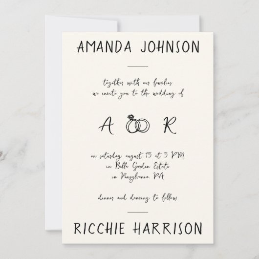 Invitation Écriture Manuscrite Créative & Mariage Monogramme (Devant)