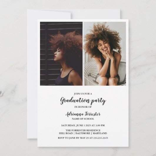 Invitation Écriture manuscrite de fin d'études (Dos)