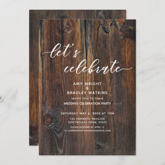 Invitation Écriture manuscrite en bois texturé Script Célébro (Devant / Derrière)