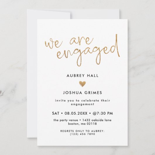 Invitation Ecriture manuscrite en or Faux Nous sommes engagés (Devant)