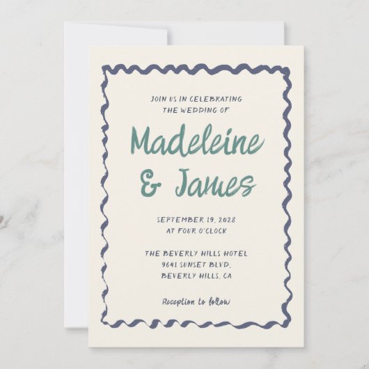 Invitation Écriture manuscrite Frame vert bleu rétro Mariage (Devant)