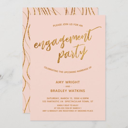 Invitation Écriture manuscrite Gold Waves moderne sur le Fian (Devant / Derrière)