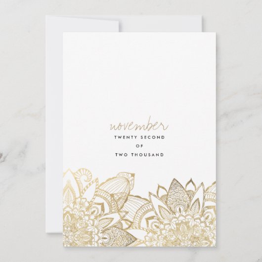 Invitation Écriture manuscrite lettrage or mandala mariage (Dos)