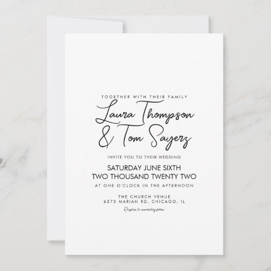 Invitation Écriture Manuscrite Minimaliste Mariage Noir (Devant)