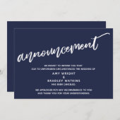 Invitation Écriture manuscrite moderne Annulé Mariage bleu ma (Devant / Derrière)