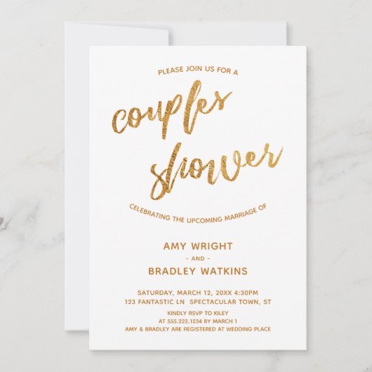 Invitation Écriture manuscrite moderne Gold Waves Douche Coup (Devant)