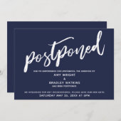 Invitation Écriture manuscrite moderne Mariage reporté bleu m (Devant / Derrière)