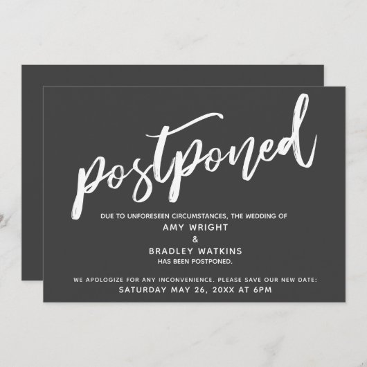 Invitation Écriture manuscrite moderne Mariage reporté gris f (Devant / Derrière)