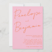 Invitation Écriture manuscrite moderne Mariage rose orange (Devant)