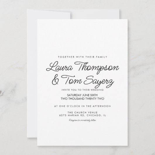 Invitation Écriture Manuscrite Moderne Mariage Simple Noir (Devant)