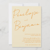 Invitation Écriture manuscrite moderne orange crème Mariage (Devant)