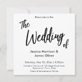 Invitation Écriture Manuscrite Moderne Simple Mariage Blanc (Devant)