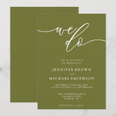 Invitation Écriture manuscrite moderne vert olive Nous faison (Devant / Derrière)