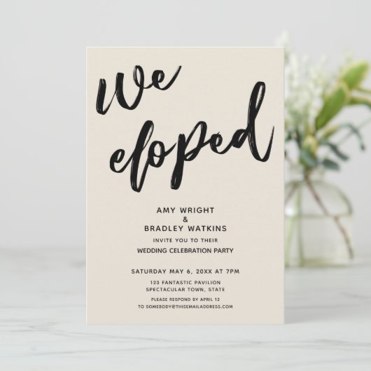 Invitation Écriture manuscrite Nous Avons Elopé Mariage Cream (Debout devant)