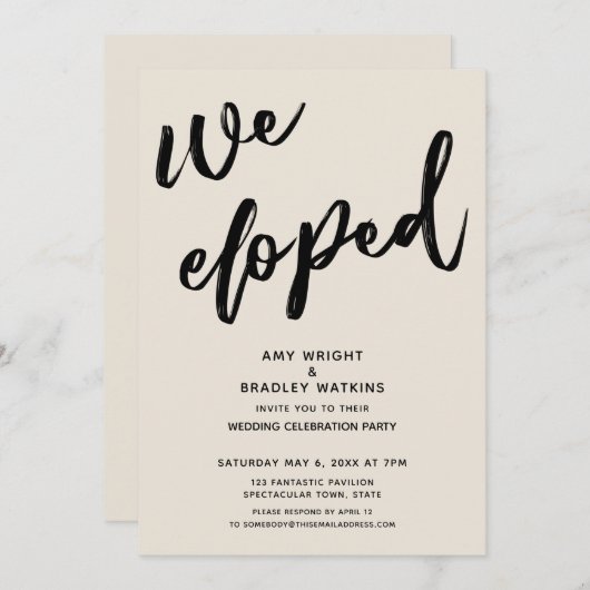 Invitation Écriture manuscrite Nous Avons Elopé Mariage Cream (Devant / Derrière)