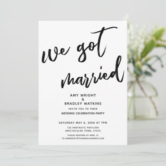 Invitation Écriture manuscrite Nous sommes mariés Réception d (Debout devant)