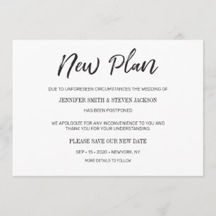 Invitation Écriture manuscrite "Nouveau Plan" Mariage reporté