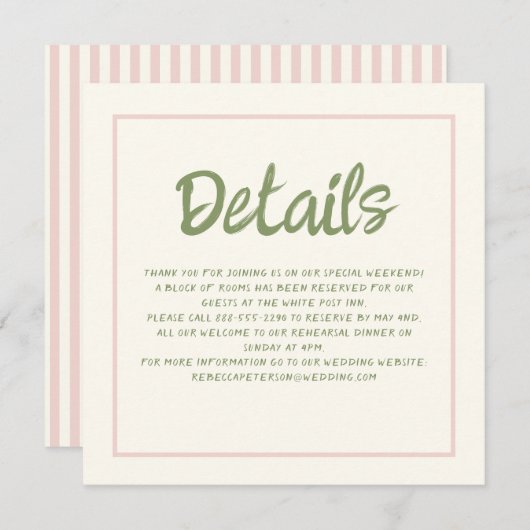 Invitation Écriture manuscrite Pastel Retro Détails du Mariag (Devant / Derrière)