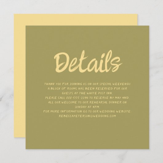 Invitation Écriture manuscrite Pastel Retro Détails du Mariag (Devant / Derrière)