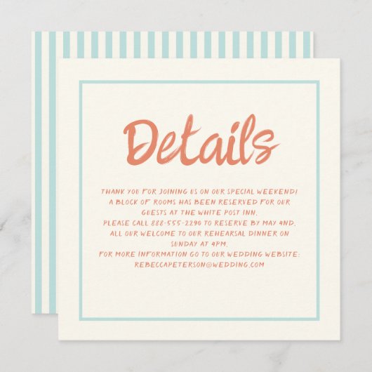 Invitation Écriture manuscrite Pastel Retro Détails du Mariag (Devant / Derrière)