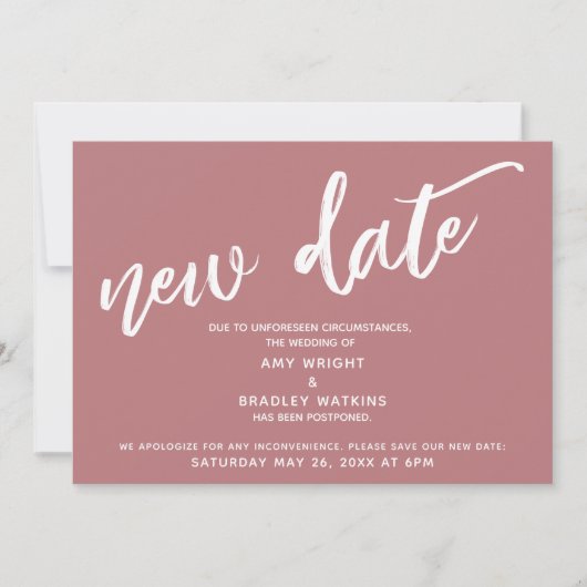 Invitation Écriture manuscrite Postponté Mariage Nouveau Date (Devant)