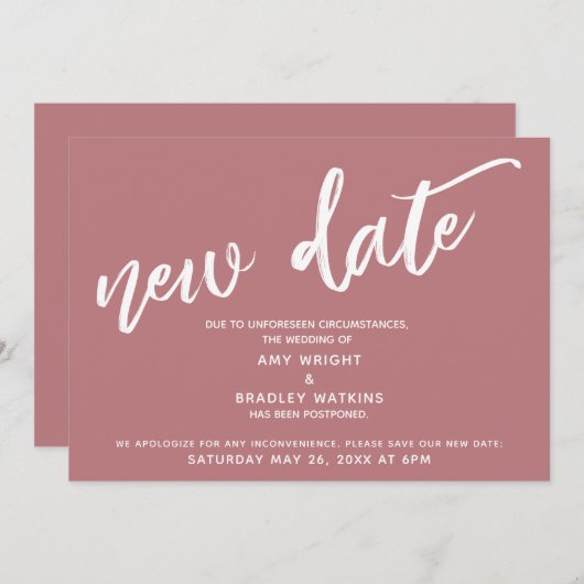 Invitation Écriture manuscrite Postponté Mariage Nouveau Date (Devant / Derrière)