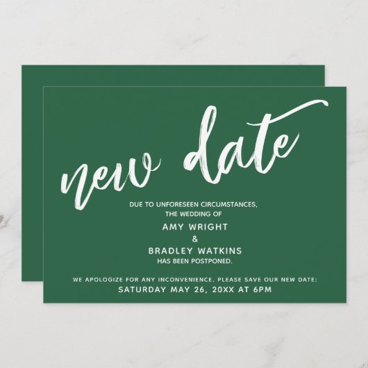 Invitation Écriture manuscrite Postponté Mariage Nouvelle Dat (Devant / Derrière)