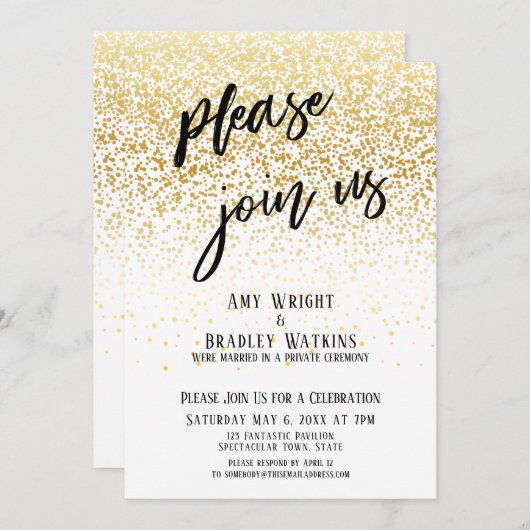 Invitation Écriture manuscrite Rejoignez-Nous Confetti Récept (Devant / Derrière)